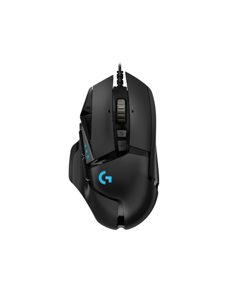 MOUSE LOGITECH, "G502", gaming, cu fir, USB, optic, 16000 dpi, butoane/scroll 11/1, iluminare, butoane programabile, negru, "910