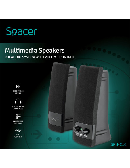 BOXE SPACER 2.0, RMS: 6W (2 x 3W), control volum, mufa casti, USB power, black, "SPB-216" /43501556
