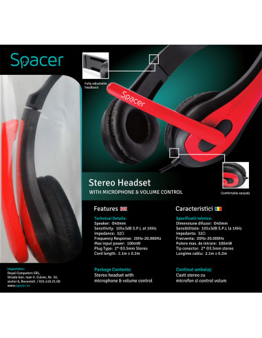CASTI Spacer, cu fir, standard, utilizare...