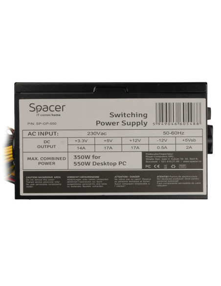 SURSA SPACER 550, 350W for 550 Desktop PC, PFC pasiv, fan 120mm, MB (20+4) x1, CPU (4+4) x1, PCI-E (6) x1, SATA x4, Molex x2, *r