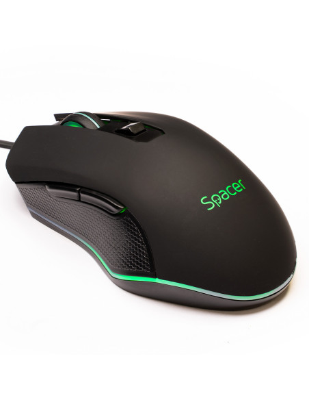 MOUSE Spacer - gaming, gaming, cu fir, USB, optic, 7200 dpi, butoane/scroll 6/1, iluminare, negru, "SP-GM-01"
