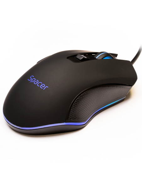 MOUSE Spacer - gaming, gaming, cu fir, USB, optic, 7200 dpi, butoane/scroll 6/1, iluminare, negru, "SP-GM-01"