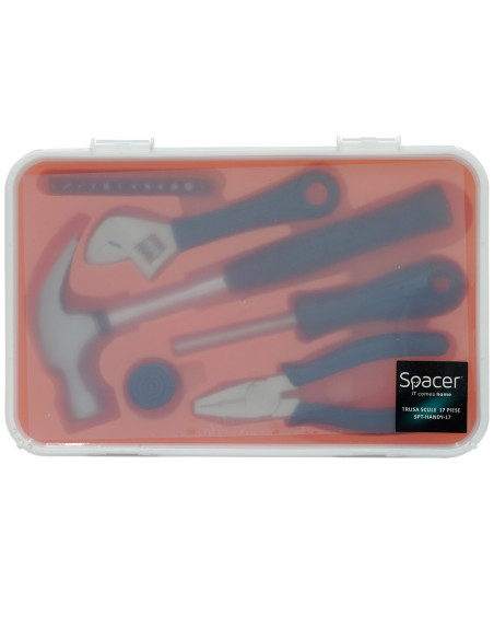 TRUSA scule SPACER contine 1 x ciocan, 1 x patent, 1 x surubelnita, 12 x capete surubelnita, 1 x cheie reglabila, 1 x protectie