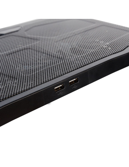 STAND SPACER notebook 17" Gaming, sita metal, Airflow: 72CFM, 2xfan 12.5cm, 2xfan 7cm, led blue, 2xUSB, Turatie reglabila, black