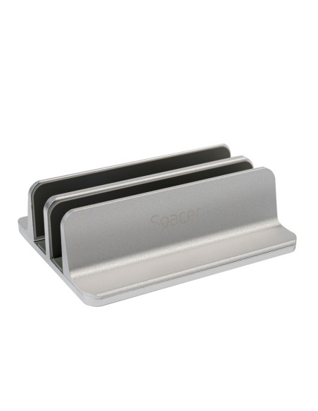 STAND SPACER vertical, notebook 14/17", dublu, protectie impotriva zgarieturilor, latime ajustabila, argintiu, aluminiu sablat,