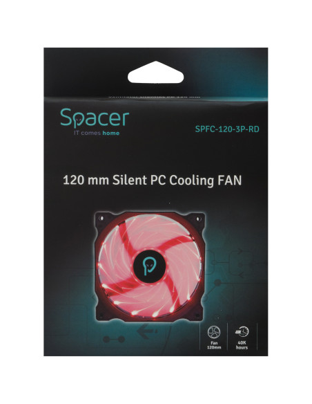VENTILATOR SPACER PC Silent 120x120x25 mm, RED light, Hydraulic Bearing, 34CFM, conector 3-pin "SPFC-120-3P-RD"