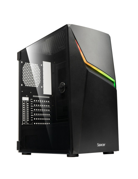 CARCASA SPACER - gaming, Middle Tower, ATX, "THUNDER", fara sursa, usa sticla securizata (balama), banda LED RGB, USB 2.0 x 2, U