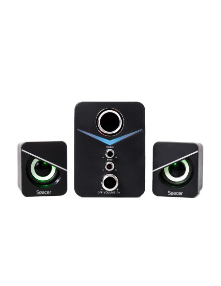 BOXE SPACER Gaming 2.1, RMS: 11W (2 x 3W + 5W), control volum, bass, treble, 3 x LED, USB power, black, 43502139 "SPGS-TORNADO"