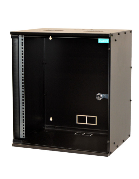 CABINET 19" SPACER 12U 515x400mm, fixare pe perete, Flatpack (dezasamblat), Black, usa sticla cu blocare, otel 1.5mm, sarcina ma