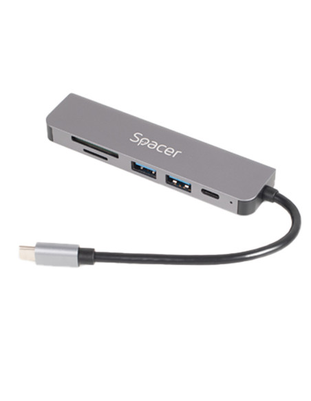 DOCKING Station Spacer universal 6 in 1, conectare Type-C, USB 3.0 x 2 PD 3.0 x 1 (87W), porturi video HDTV x 1, 4K (30Hz),SD ca