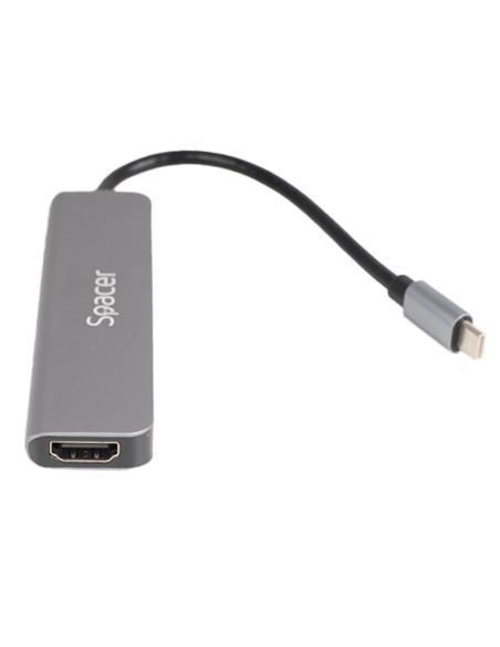DOCKING Station Spacer universal 6 in 1, conectare Type-C, USB 3.0 x 2 PD 3.0 x 1 (87W), porturi video HDTV x 1, 4K (30Hz),SD ca