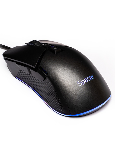 MOUSE Spacer - gaming, gaming, cu fir, USB, optic, rezolutie selectabila max. 8.000 dpi, butoane/scroll 7/1, iluminare RGB, negr