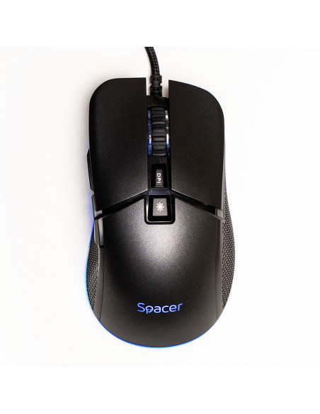 MOUSE Spacer - gaming, gaming, cu fir, USB, optic, rezolutie selectabila max. 8.000 dpi, butoane/scroll 7/1, iluminare RGB, negr