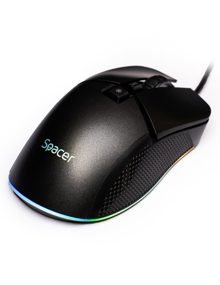 MOUSE Spacer - gaming, gaming, cu fir, USB, optic, rezolutie selectabila max. 8.000 dpi, butoane/scroll 7/1, iluminare RGB, negr