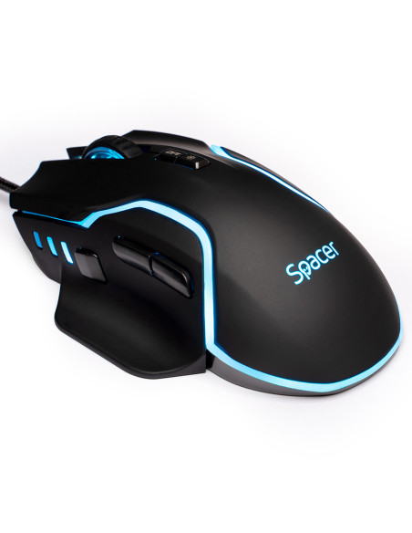 MOUSE Spacer - gaming, gaming, cu fir, USB, optic, 12.000 dpi, butoane/scroll 8/1, iluminare RGB, negru, "SPGM-ALIEN-RACE"