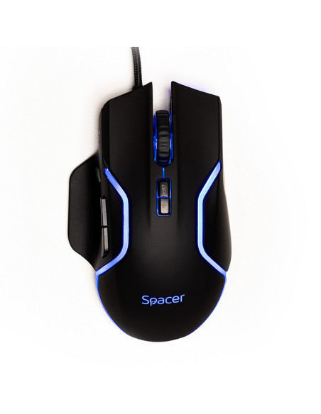 MOUSE Spacer - gaming, gaming, cu fir, USB, optic, 12.000 dpi, butoane/scroll 8/1, iluminare RGB, negru, "SPGM-ALIEN-RACE"