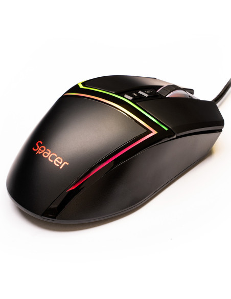 MOUSE Spacer - gaming, gaming, cu fir, USB, optic, 12.000 dpi, butoane/scroll 7/1, iluminare RGB, negru, "SPGM-ALIEN-PRO"