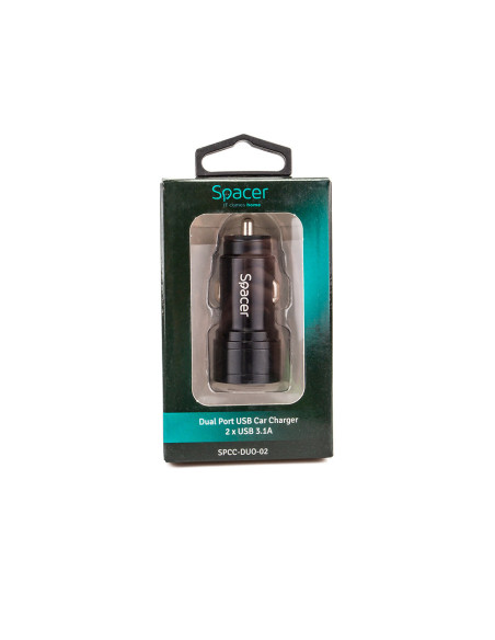 ALIMENTATOR auto SPACER Fast Charge 17W 5V/3.1A max, putere totala 17W, 2 x USB, pt. bricheta auto, black, "SPCC-DUO-02"