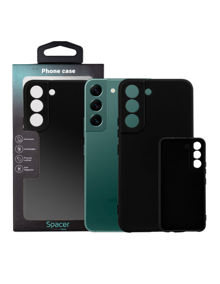Husa Samsung Galaxy S22 Spacer, negru, grosime 2mm, material flexibil silicon + interior cu microfibra "SPPC-SM-GX-S22-SLK"