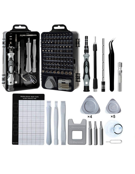 TRUSA REPARATII smartphone, SPACER, functii: insurubare si reparat, 122 produse: 101 capete de surubelnita, surubelnita clasica,