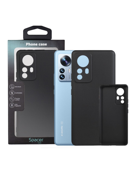 Husa Xiaomi 12 Pro Spacer, negru, grosime 1.5mm, material flexibil TPU "SPPC-XI-12P-TPU"