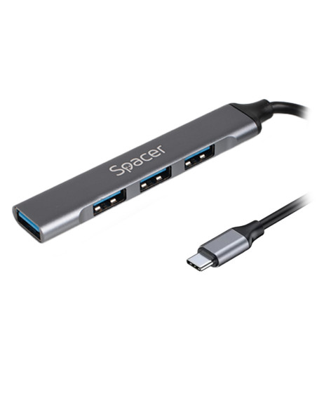 HUB extern SPACER, porturi USB:USB 3.0 X 1, USB 2.0 x 3, conectare prin TYPE-C, cablu 1m, aluminiu, , "SPHB-TYPEC-4U-01"