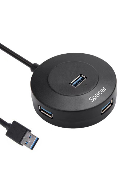 HUB extern SPACER, porturi USB:USB 3.0 X 1, USB 2.0 x 3, conectare prin USB 3.0, cablu 1m,Plastic ABS, Negru, , "SPHB-USB-4U-02"