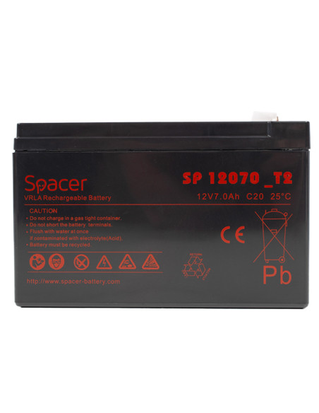 ACUMULATOR UPS SPACER 12V / 7Ah, dimensiuni: 151x66x96mm, inaltime+terminal: 102mm, terminal F2(T2), "SP-BAT-12V7AH"