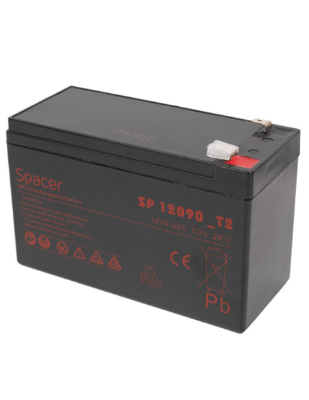 ACUMULATOR UPS SPACER 12V / 9Ah, dimensiuni: 151x66x96mm, inaltime+terminal: 102mm, terminal F2(T2), SP-BAT-12V9AH, "SP-BAT-12V9