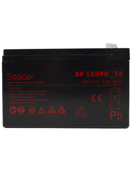 ACUMULATOR UPS SPACER 12V / 9Ah, dimensiuni: 151x66x96mm, inaltime+terminal: 102mm, terminal F2(T2), SP-BAT-12V9AH, "SP-BAT-12V9