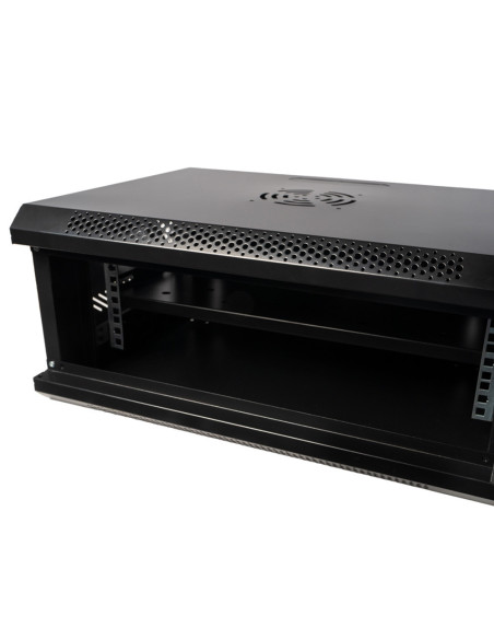CABINET 19" SPACER 4U 500x400mm, fixare pe perete, Flatpack (dezasamblat), Black, usa sticla cu blocare, panouri detasabile, ote