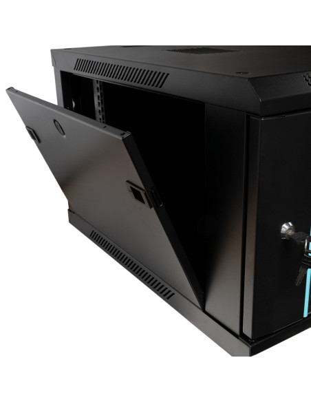 CABINET 19" SPACER 6U 600x600mm, fixare pe perete, Flatpack (dezasamblat), Black, usa sticla cu blocare, panouri detasabile, ote