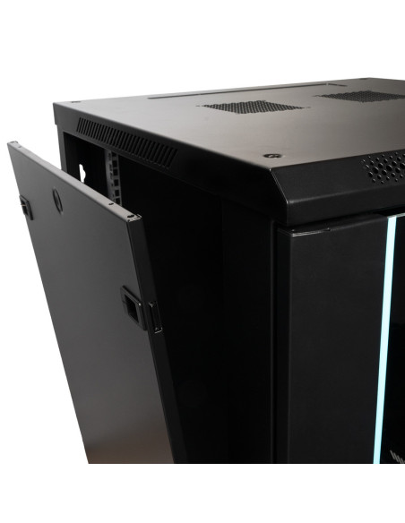 CABINET 19" SPACER 15U 600x600mm, fixare pe perete, Flatpack (dezasamblat), Black, usa sticla cu blocare, panouri detasabile, ot