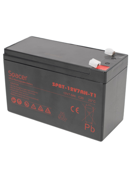 ACUMULATOR UPS SPACER 12V / 7Ah, dimensiuni: 151x66x96mm, inaltime+terminal: 102mm, terminal F1(T1), pt. sisteme de securitate,
