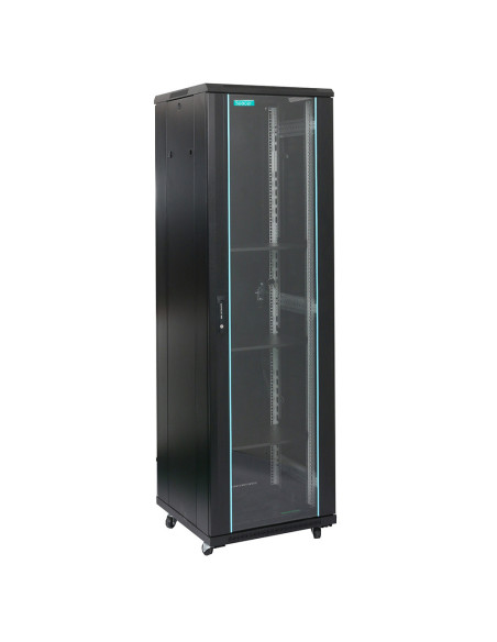 CABINET 19" SPACER 42U 600x800mm, de podea, Flatpack (dezasamblat), Black, usa sticla cu blocare, panouri laterale detasabile, o