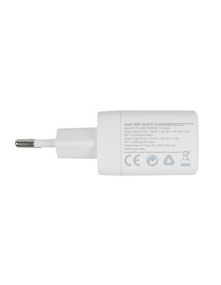 ALIMENTATOR retea SPACER Power Delivery, GaN, 2 x USB Type-C PD (max 45W) "SPAR-TYPECQ-03"