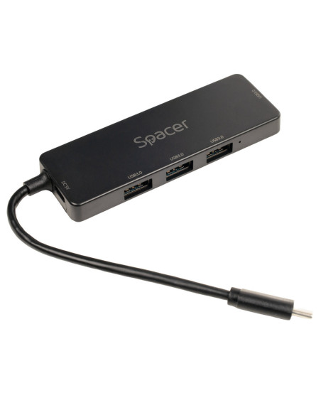 HUB extern SPACER, porturi USB:USB 3.0 X 4, 5V in (Type-C), conectare prin TYPE-C, cablu 15cm, ABS, , "SPHB-TYPEC-4U30-09"