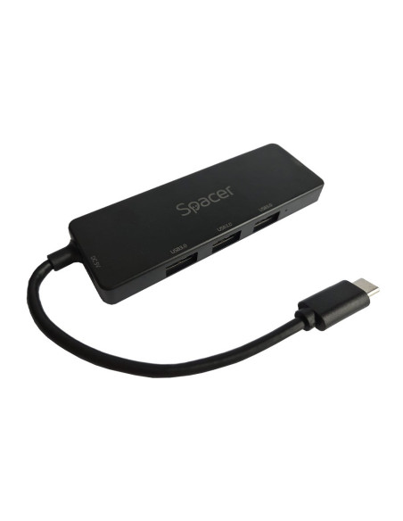 HUB extern SPACER, porturi USB:USB 3.0 X 4, 5V in (Type-C), conectare prin TYPE-C, cablu 15cm, ABS, , "SPHB-TYPEC-4U30-09"