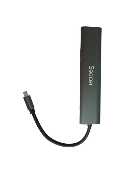 DOCKING Station Spacer universal 6 in 1, conectare Type-C, USB 3.0 x 3 PD 3.0 x 1 (100W), 1x HDMI 4K (30Hz), 1xRJ45 Gigabit, gri