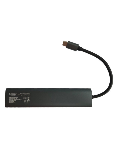 DOCKING Station Spacer universal 6 in 1, conectare Type-C, USB 3.0 x 3 PD 3.0 x 1 (100W), 1x HDMI 4K (30Hz), 1xRJ45 Gigabit, gri