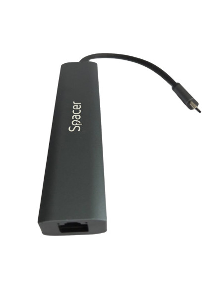 DOCKING Station Spacer universal 6 in 1, conectare Type-C, USB 3.0 x 3 PD 3.0 x 1 (100W), 1x HDMI 4K (30Hz), 1xRJ45 Gigabit, gri