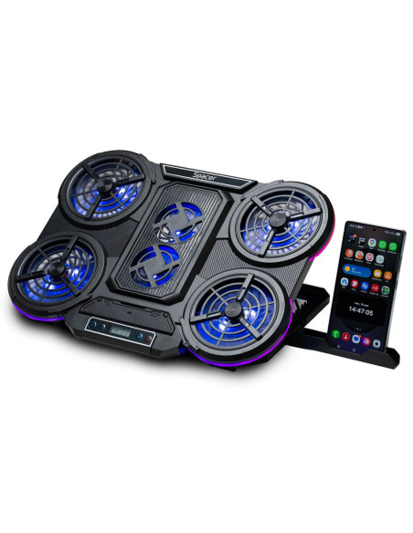 STAND SPACER notebook 17" Gaming, grila ABS, 4x10cm LED fan 1400RPM, 2x7cm LED fan 2400RPM, 6 niv. Turatie , 7 trepte inaltime,