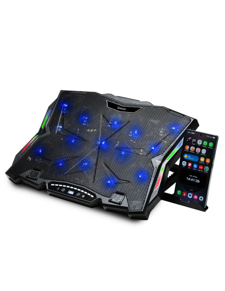 STAND SPACER notebook 17" Gaming, sita metal, 15x6cm LED fans,6 trepte turatie Max 2200RPM, 8 trepte inaltime,RGB 10 moduri, sup