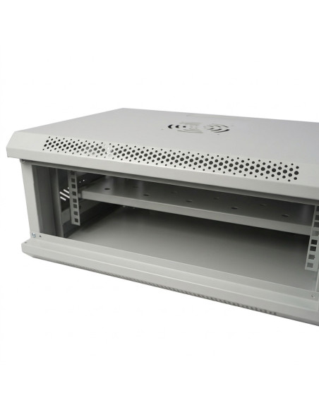 CABINET 19" SPACER 4U 500x450mm, fixare pe perete, Flatpack (dezasamblat), Grey, usa sticla cu blocare, panouri detasabile, otel