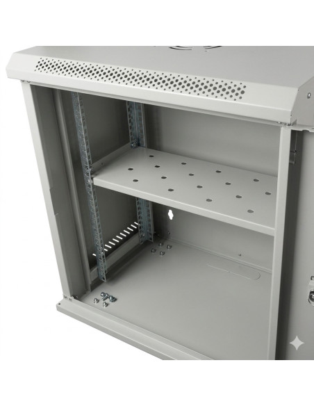 CABINET 19" SPACER 12U 500x450mm, fixare pe perete, Flatpack (dezasamblat), Grey, usa sticla cu blocare, panouri detasabile, ote