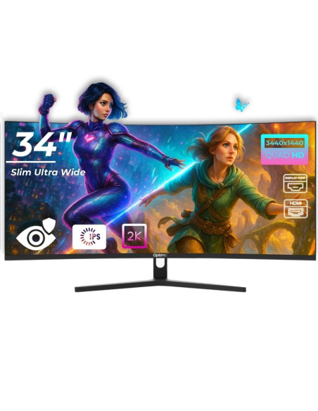 Monitor LED Gaming Curbat 34 inch OptimX MT34J, Ultra Wide Quad HD 3440 x 1440 2K, 100Hz, 2x HDMI, 2x DisplayPort, Slim, No Fram