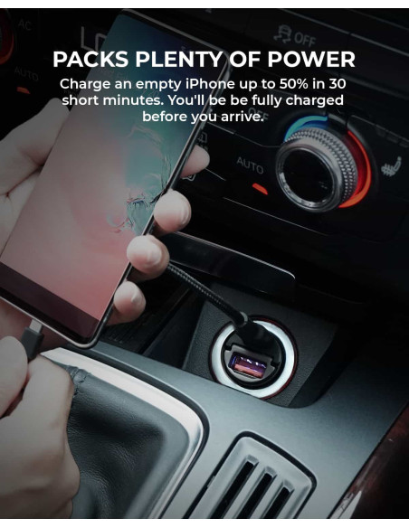 Alimentator Smartphone auto Aukey, CC-A3, 30W, fast charge, alimentare bricheta, 1 x USB-C, 1 x USB-A, negru, "LLTSN1017990" - 6