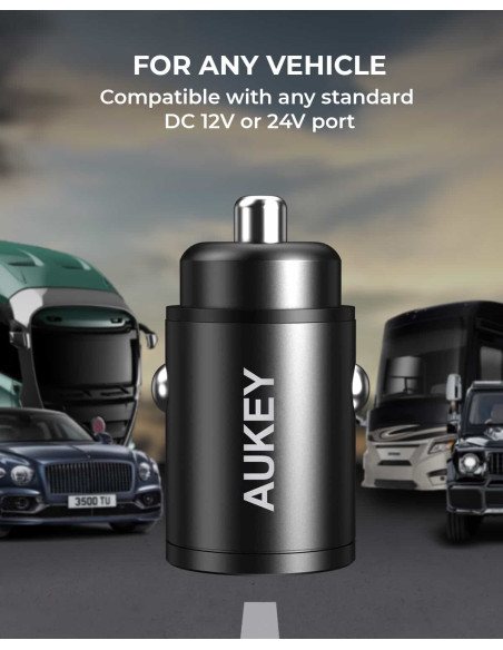 Alimentator Smartphone auto Aukey, CC-A3, 30W, fast charge, alimentare bricheta, 1 x USB-C, 1 x USB-A, negru, "LLTSN1017990" - 6