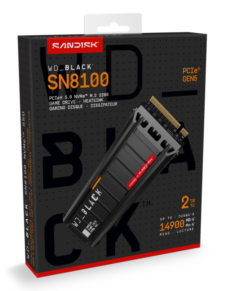 SSD WD_BLACK SN8100 HeatSink 2TB M.2 2280 PCIe Gen5 x4 NVMe, Read/Write: 14900/14000 MBps, IOPS 2300K/2400K, TBW: 1200, powered