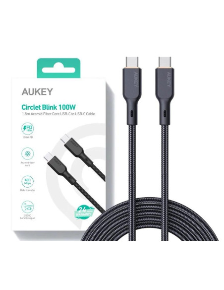 Cablu alimentare si date Aukey, USB Type-C (T) la USB Type-C (T), 1.8m, 480 Mbps, 100W, braided, negru, "LLTSN1041750" -68932378